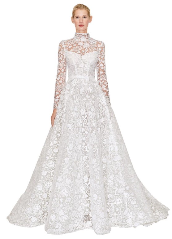 Long Sleeve High-neck Lace Ballgown Wedding Dress