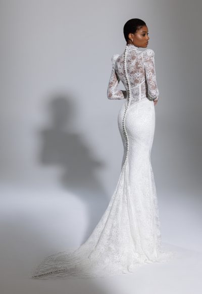 Long Sleeve High-Neck Lace Fit-And-Flare Wedding Dress by Pnina Tornai - Image 2