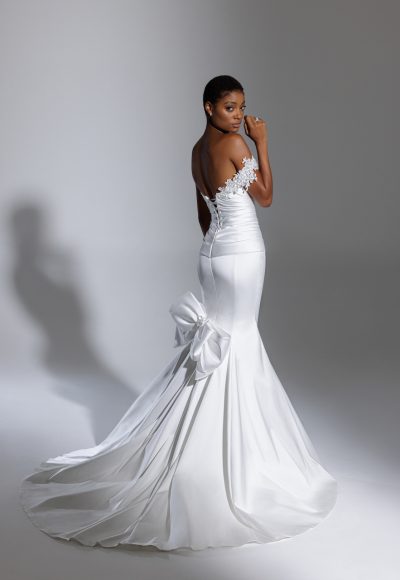 Strapless Satin Ruched Mermaid Wedding Dress With Off The Shoulder Strap by Pnina Tornai - Image 2