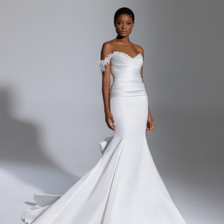 Strapless Satin Ruched Mermaid Wedding Dress With Off The Shoulder ...