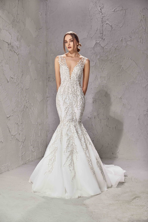 STRUCTURED EMBROIDERED MERMAID WEDDING GOWN - Dave & Johnny