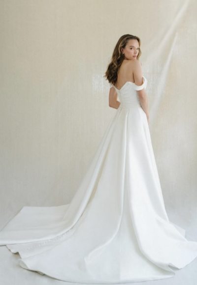 Off The Shoulder A-line Wedding Dress With Attached Overskirt by Anne Barge - Image 2