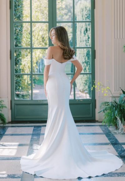 Timeless Off-The-Shoulder Fit-and-Flare Wedding Dress With Buttons by Anne Barge - Image 2