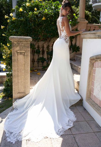 Sleeveless V-neck Embroidered Lace Wedding Dress With Illusion Back by Essense of Australia - Image 2