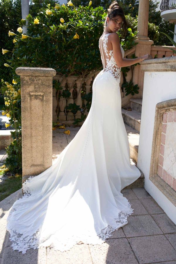 Sheath Wedding Dress With V-neckline And Illusion Back Details