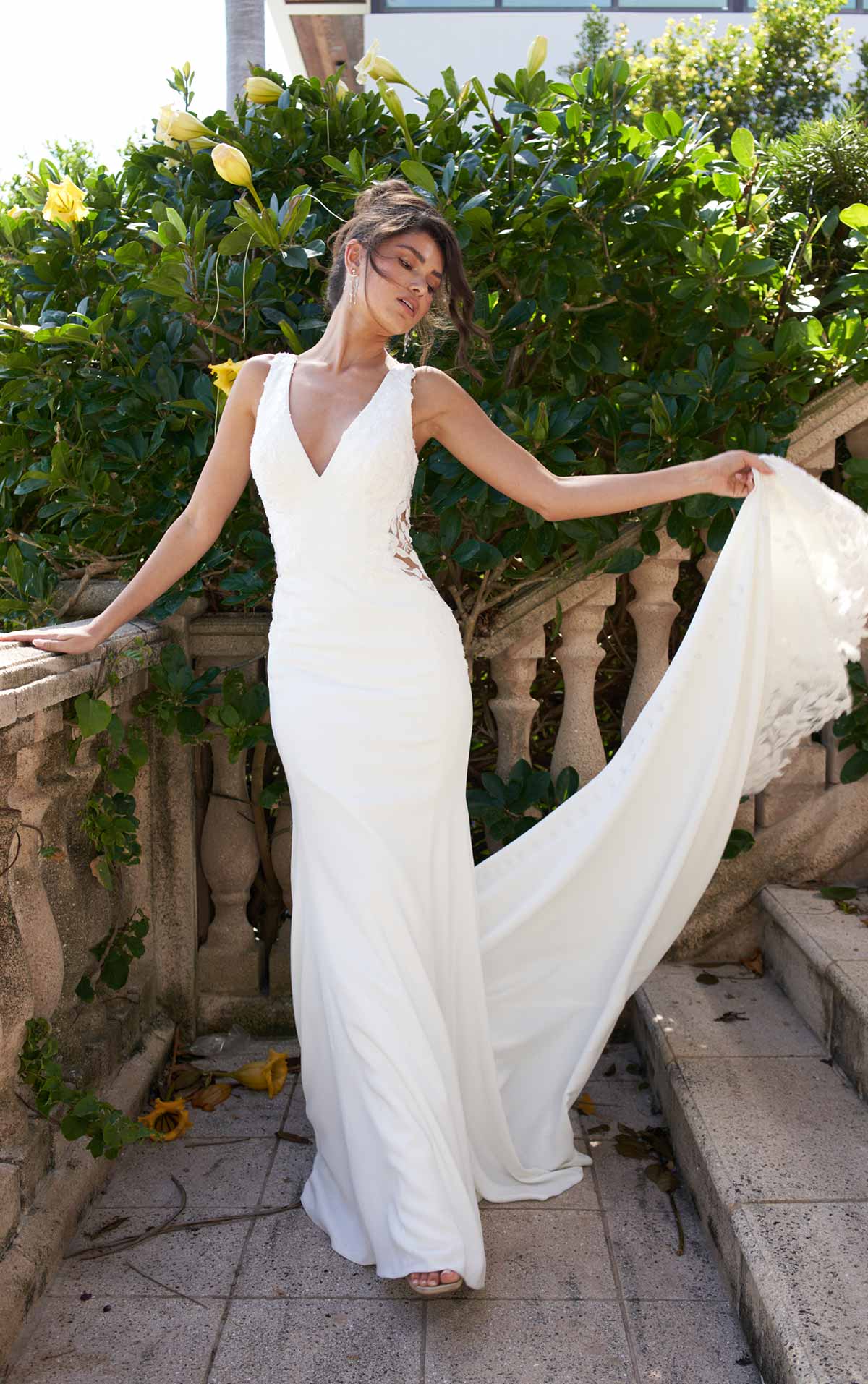 Love Wedding Dress: Simple long dress with a deep V neckline