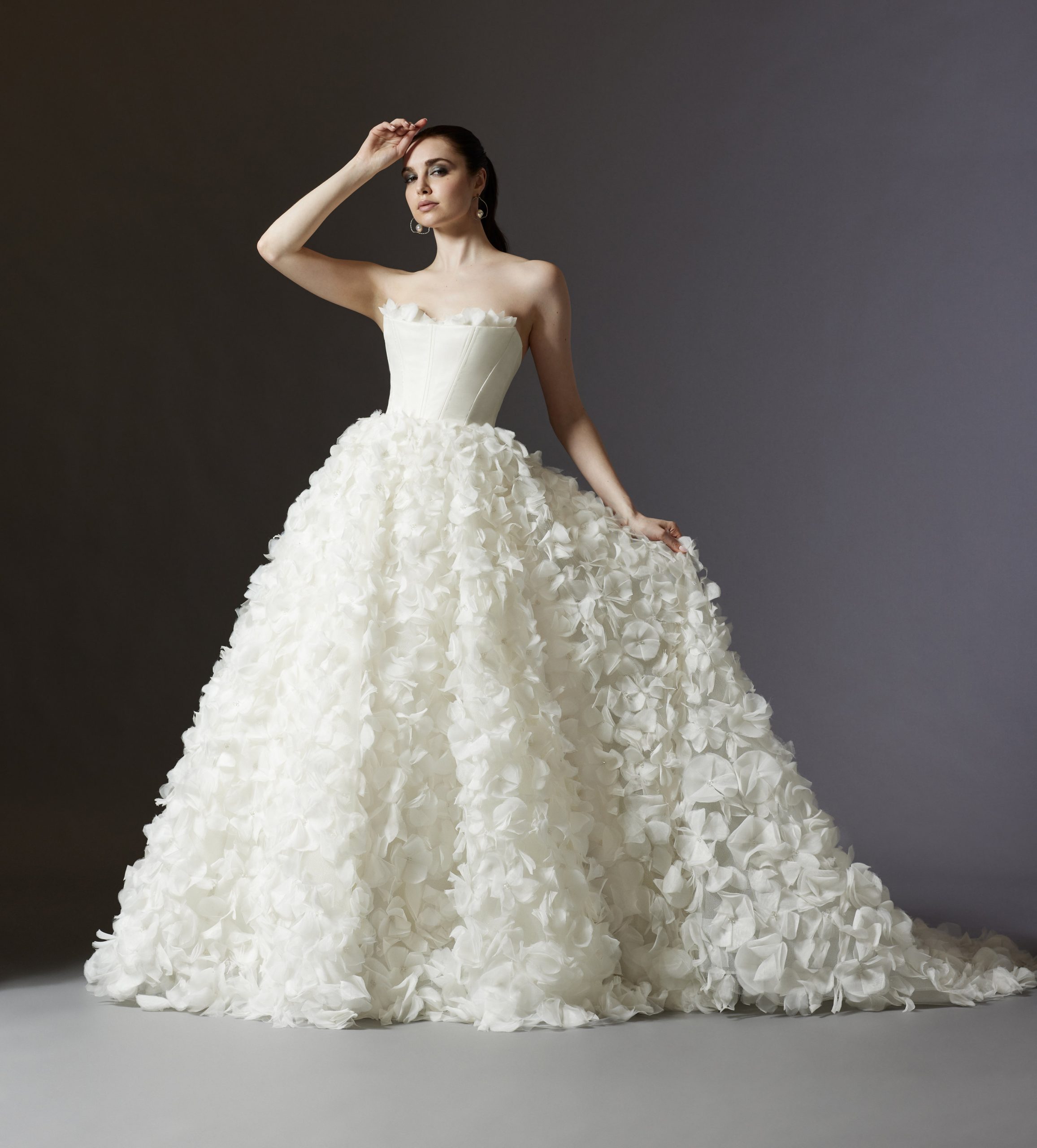 Strapless Ball Gown Wedding Dress With Textured Organza Floral Petal Skirt