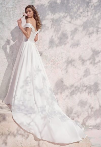 Asymmetrical Pleated Off The Shoulder A-line Wedding Dress by Maggie Sottero - Image 2