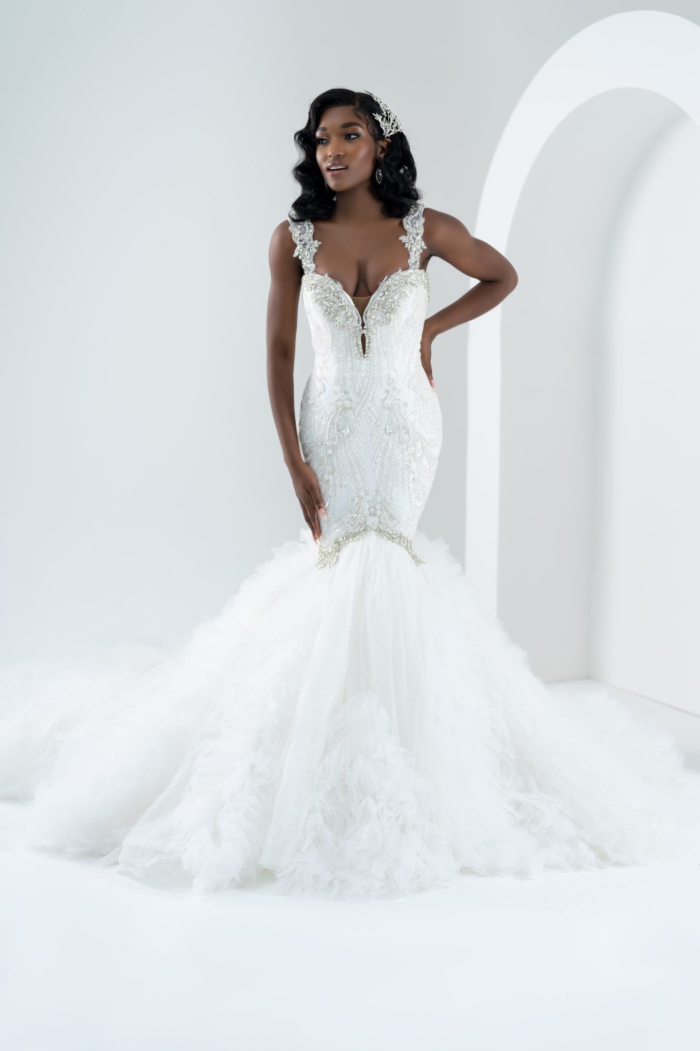 Sleeveless Beaded Mermaid Wedding Dress With Deep V-neckline And ...