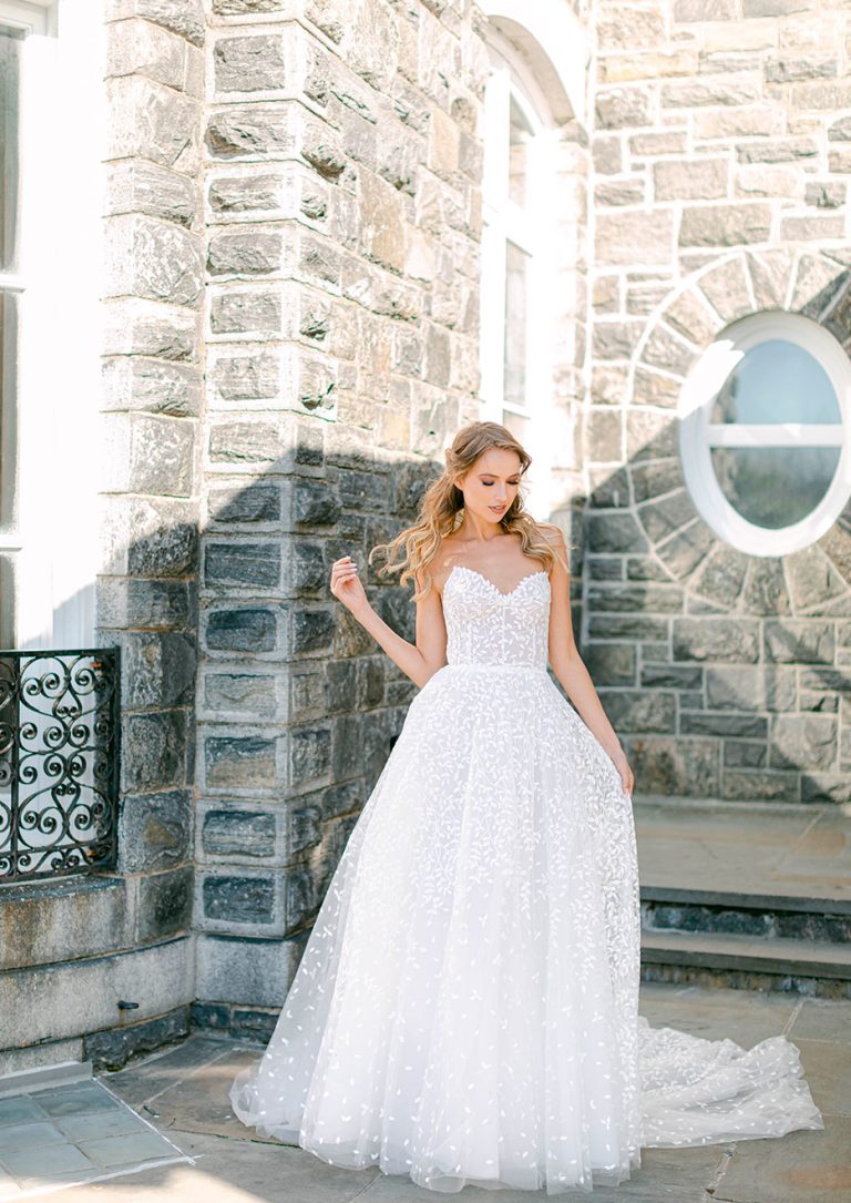 Strapless A-line Wedding Dress With Leave Lace Embroidery | Kleinfeld ...