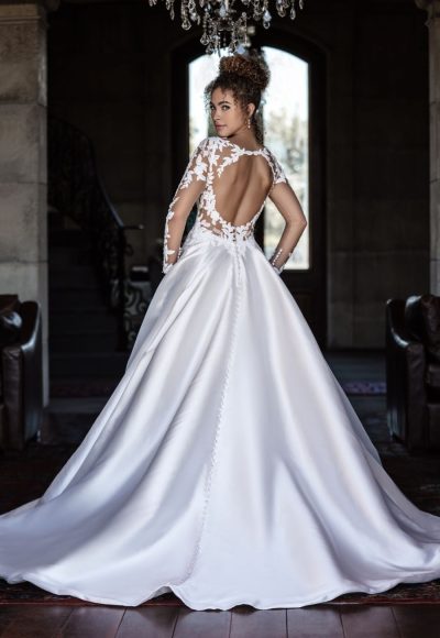 Illusion Long Sleeve Ball Gown With Silk Skirt by Allure Bridals - Image 2