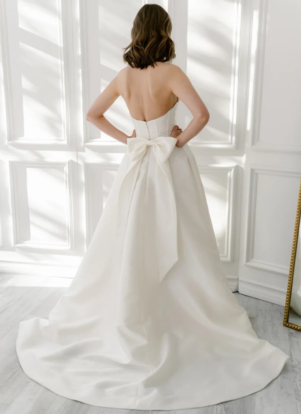 Strapless Ball Gown Wedding Dress With A Corset Bodice, Front Slit