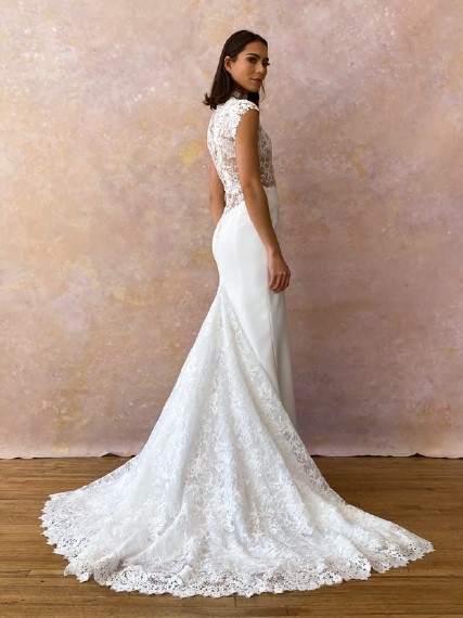 Illusion Lace High Neck Short Sleeve Wedding Dress