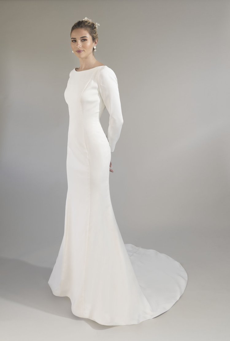 Long Sleeve Fit And Flare Wedding Dress With Key-hole Open Back ...
