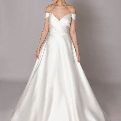 Off The Shoulder Ball Gown Wedding Dress With Pleated Bodice ...