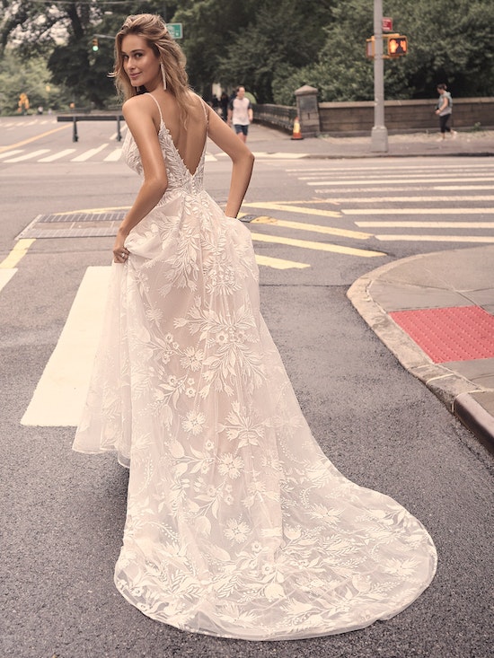 Spaghetti Strap V-neckline Floral Lace A-line Wedding Dress