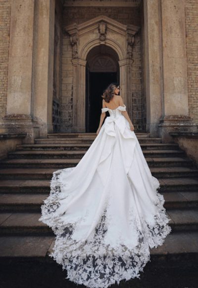 Off-The-Shoulder Silk Mikado Ball Gown With Lace Train by Disney Fairy Tale Weddings Collection - Image 2
