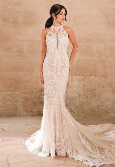 Satin A-line Lace Illusion Halter Wedding Dresses MW611