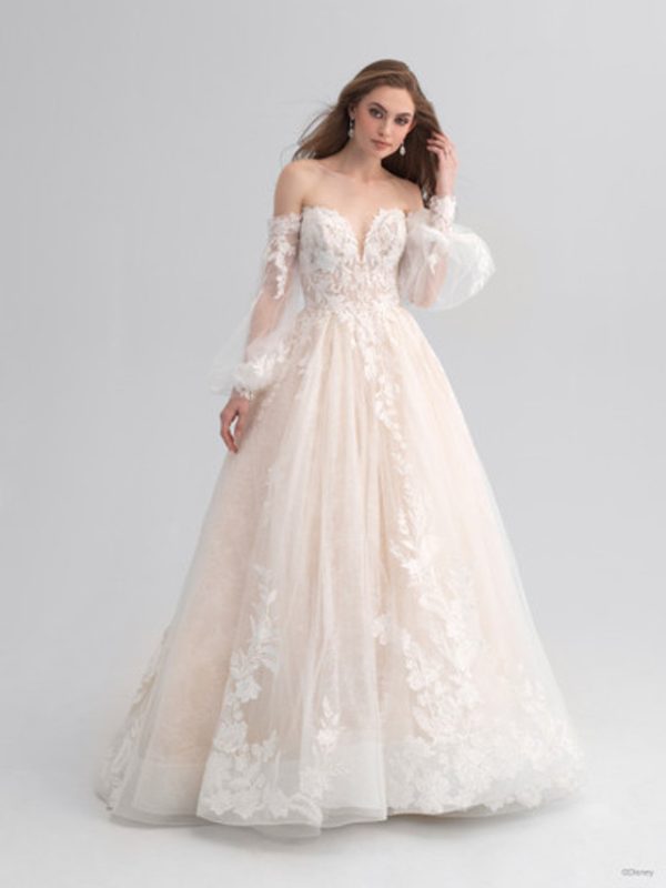 Strapless Ball Gown Wedding Dress With Detachable Tulle Long Sleeves ...