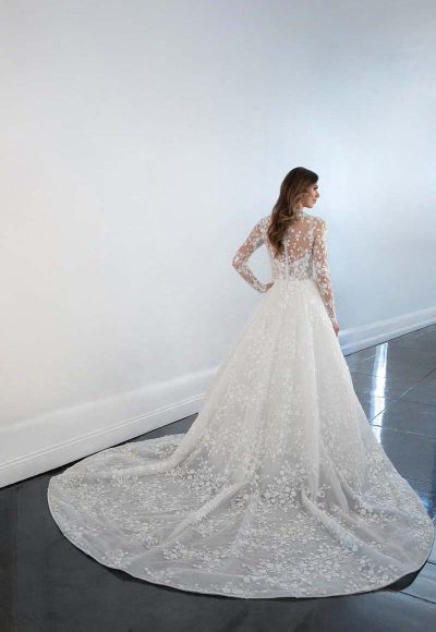 Long Sleeve A-line Wedding Dress With 3D Floral Embroidery by Martina Liana - Image 2