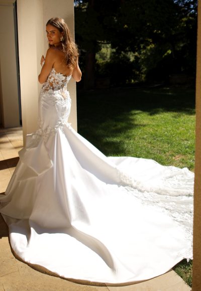 Strapless Fit And Flare Wedding Dress With Lace Bodice And Back Details by Eve of Milady - Image 2