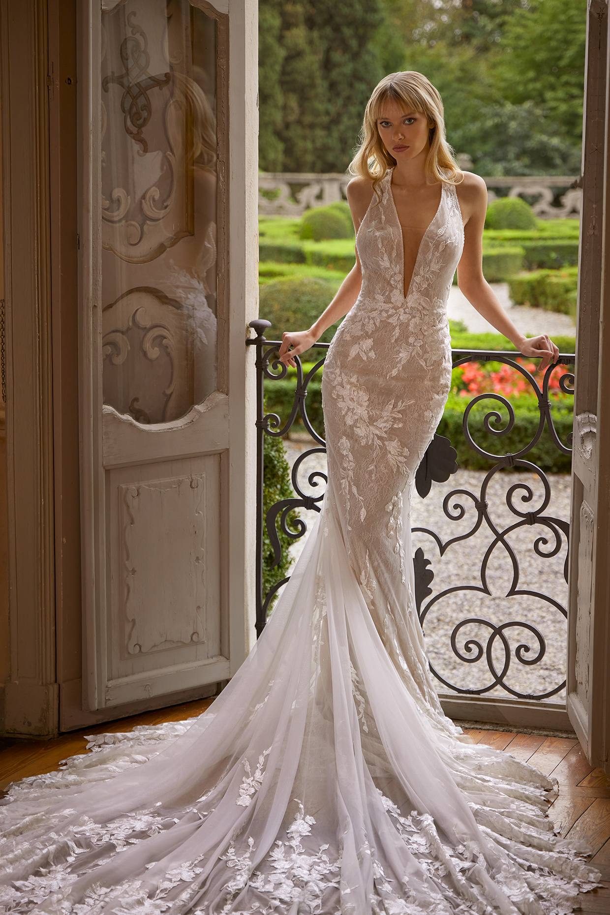 Sleek And Romantic Fit-and-Flare Gown With Illusion Back