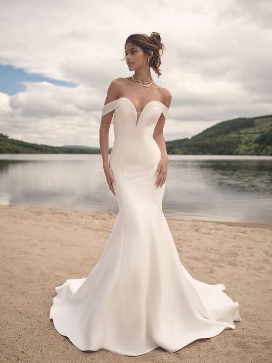 Fit And Flare Wedding Dress With Beaded Off The Shoulder Straps