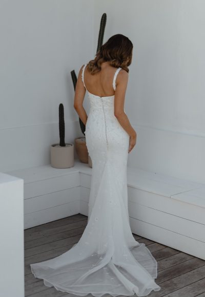 Sleeveless Sheath Wedding Dress With Straight Neckline And 3D Floral Embellishment by Anna Campbell - Image 2