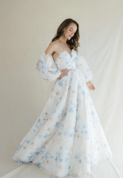 Viniodress Vintage Light Blue Wedding Gown with Veil Princess Dress VW1584 Custom Colors / US 8