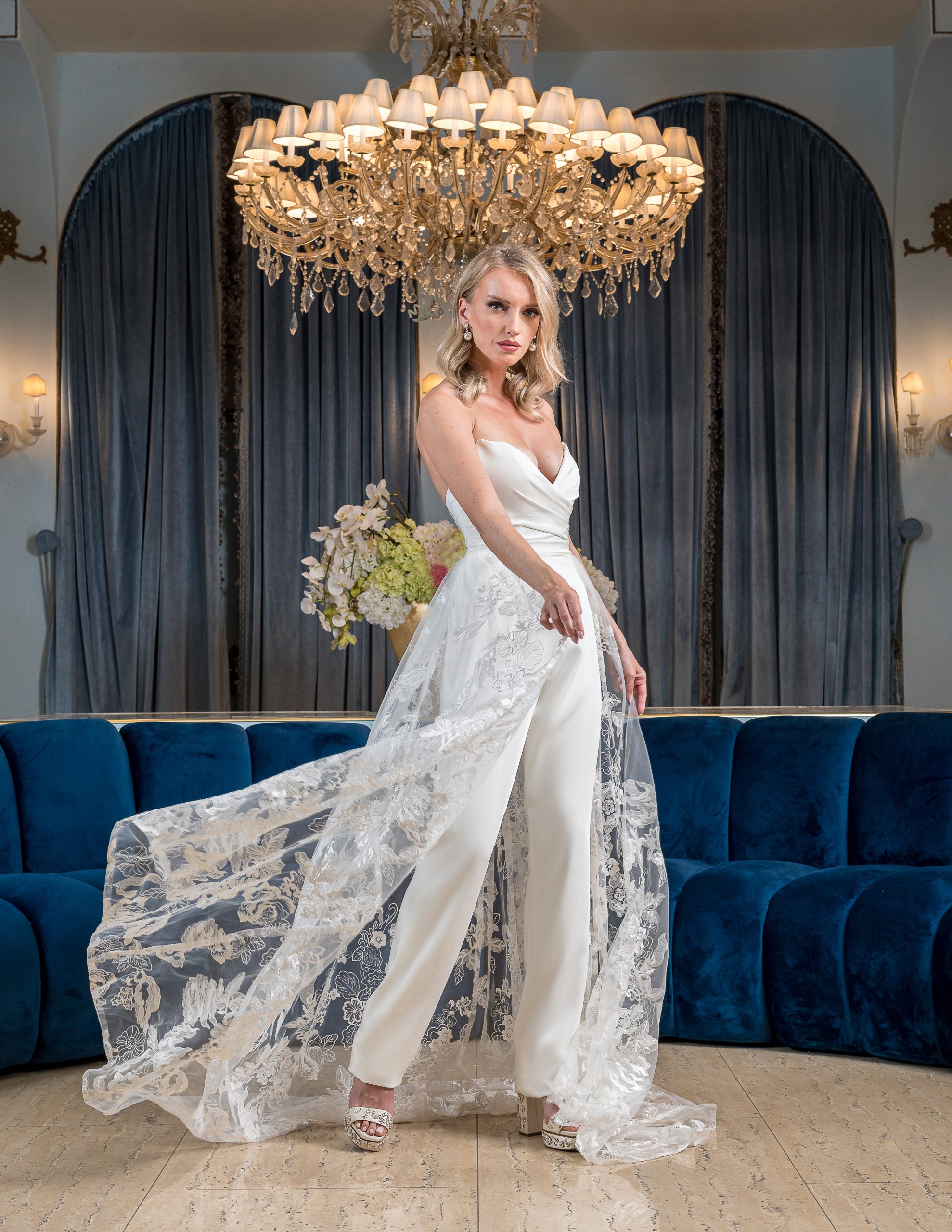 Stunning Unique Bridal Jumpsuit, Long Sleeves,crepe and Rhinestone