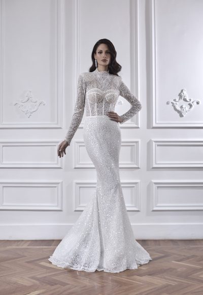 Long Sleeve Fit And Flare Wedding Dress With Detachable Overskirt by Maison Signore - Image 2