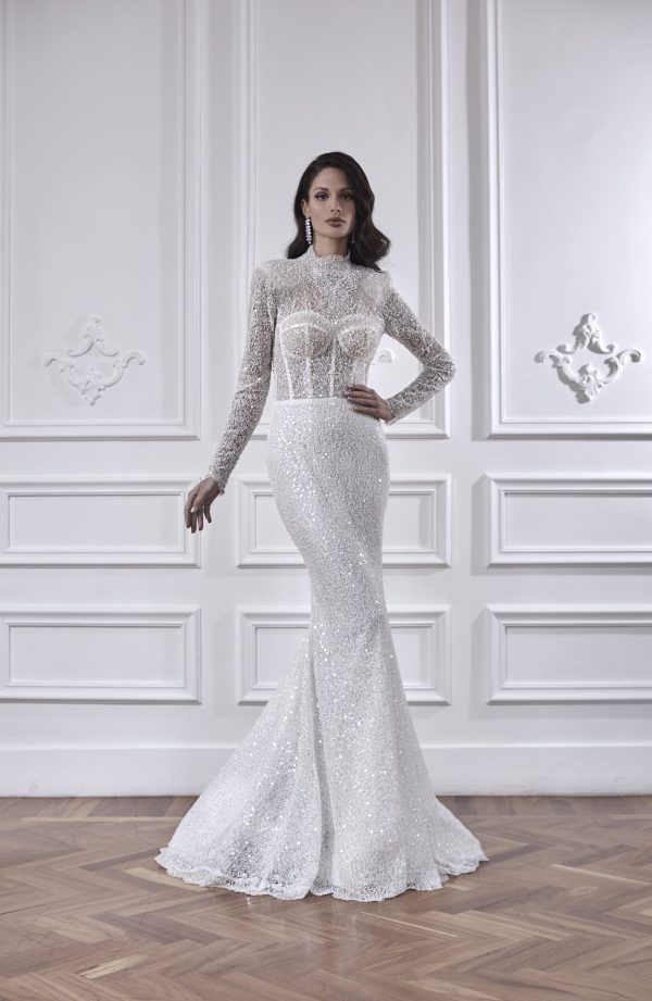 Long Sleeve Fit And Flare Wedding Dress With Detachable Overskirt by Maison Signore - Image 2