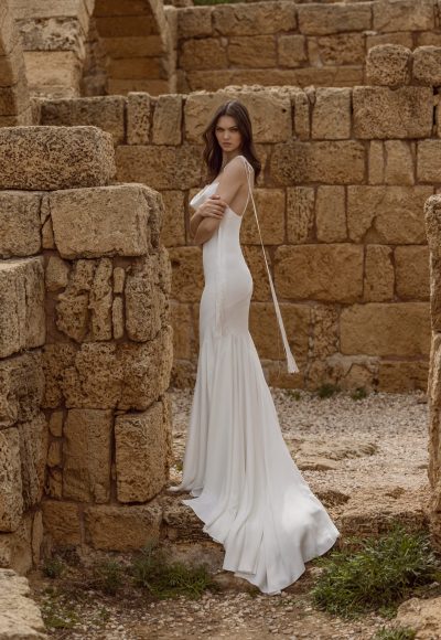 Chic and Simple Spaghetti Strap Fit-and-Flare Wedding Dress by Love by Pnina Tornai - Image 2