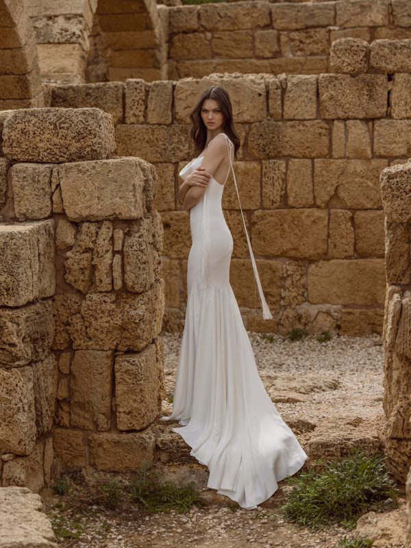 Chic and Simple Spaghetti Strap Fit-and-Flare Wedding Dress by Love by Pnina Tornai - Image 2