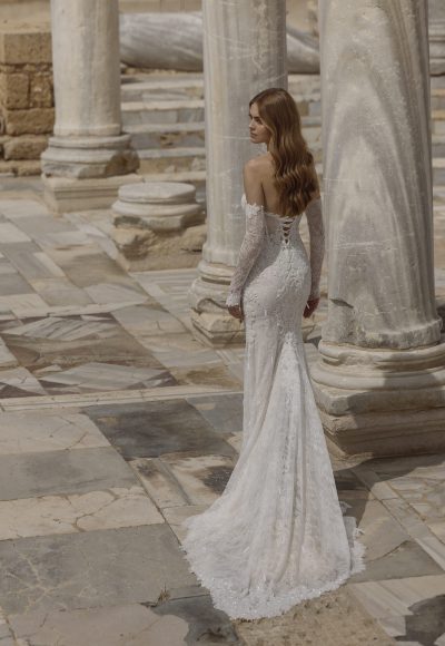 Lace Fit-and-Flare Wedding Dress With Detachable Long Sleeves by Love by Pnina Tornai - Image 2