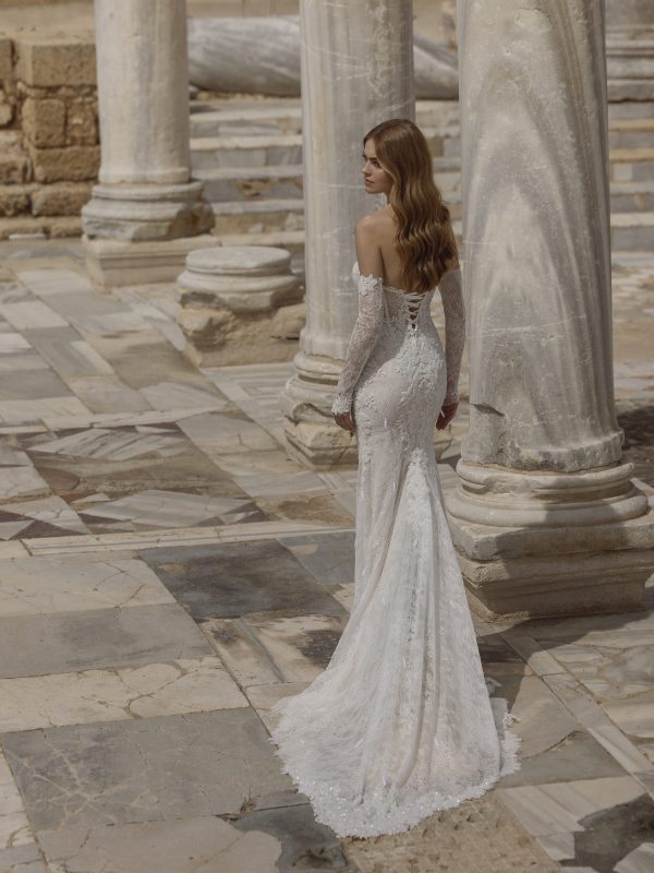 Lace Fit-and-Flare Wedding Dress With Detachable Long Sleeves by Love by Pnina Tornai - Image 2