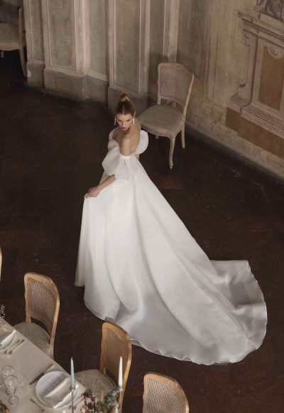 Silk Mikado A-line Wedding Dress With Detachable Balloon Sleeves by Maison Signore - Image 2