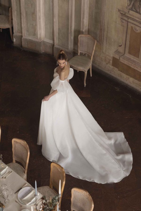 Silk Mikado A-line Wedding Dress With Detachable Balloon Sleeves by Maison Signore - Image 2