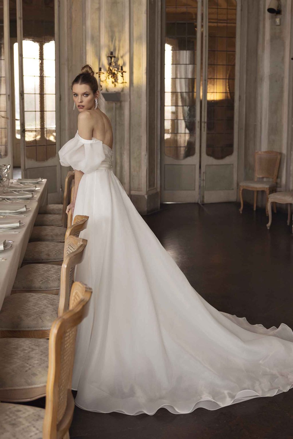 Lace A-line Wedding Dress With Deep V-neckline And High Slit ...