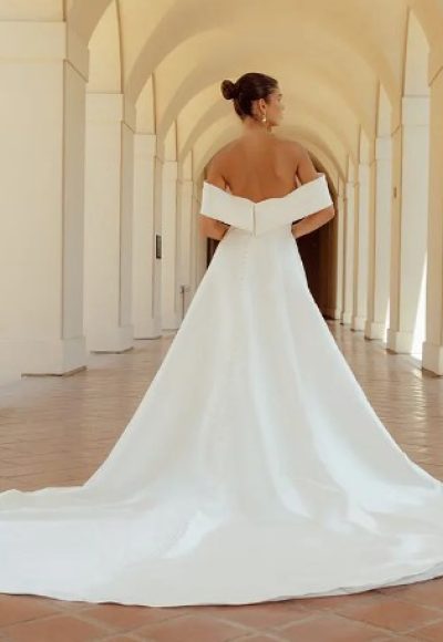 Off The Shoulder A-line Wedding Dress With High Front Slit by Essense of Australia - Image 2