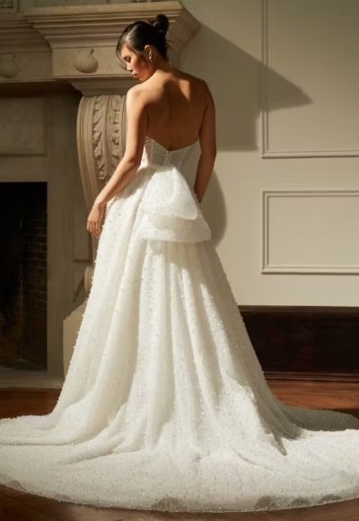 Strapless Pearl Lace Ball Gown Wedding Dress With Back Bow by Rivini - Image 2