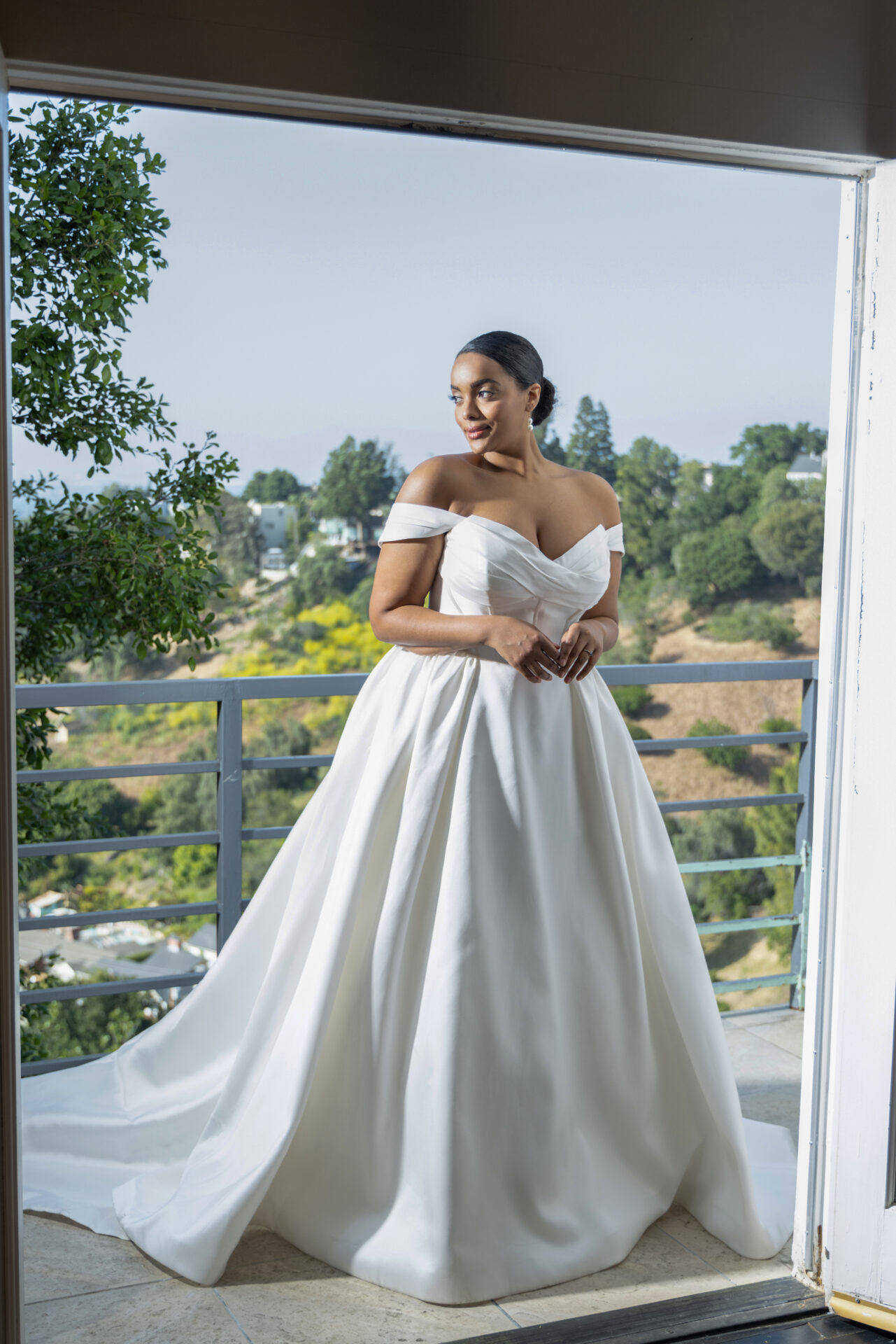 Fit-and-Flare Corset Wedding Dress with Off-the-Shoulder Long Sleeves -  Martina Liana Luxe Wedding Dresses