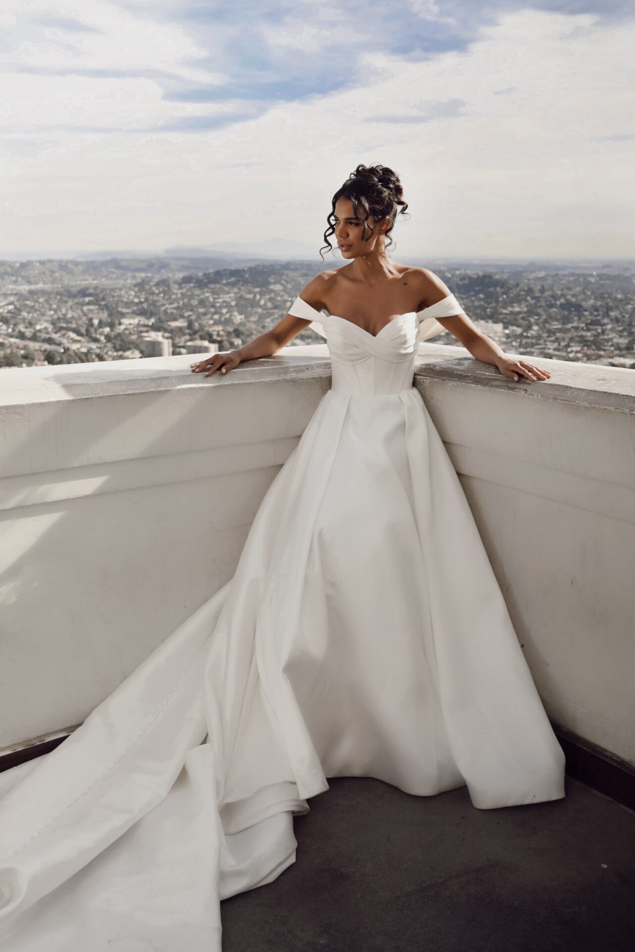 Detachable Off The Shoulder Ball Gown Wedding Dress With Corset Bodice