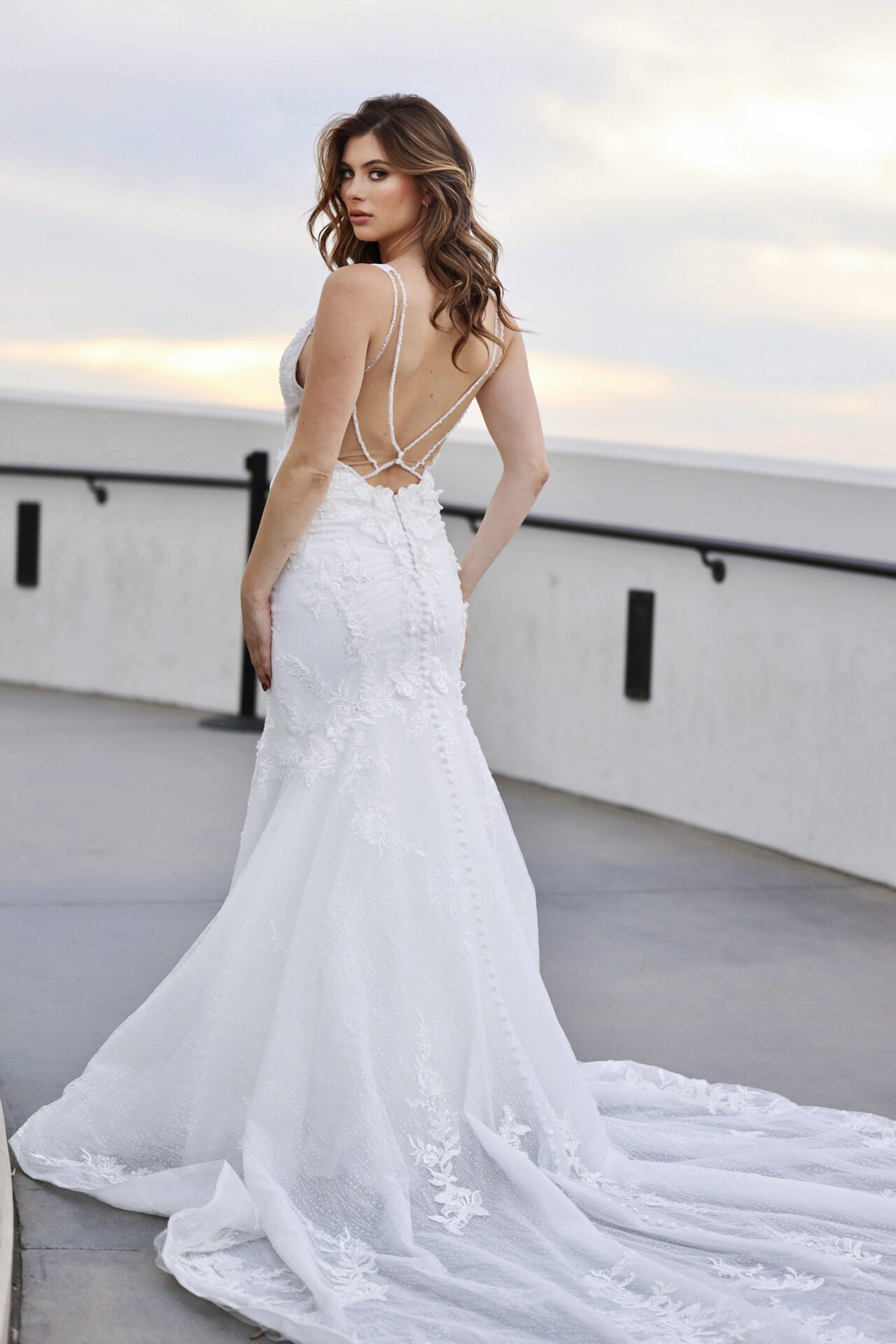 Shimmering Lace Wedding Dress with Strappy Back - Martina Liana