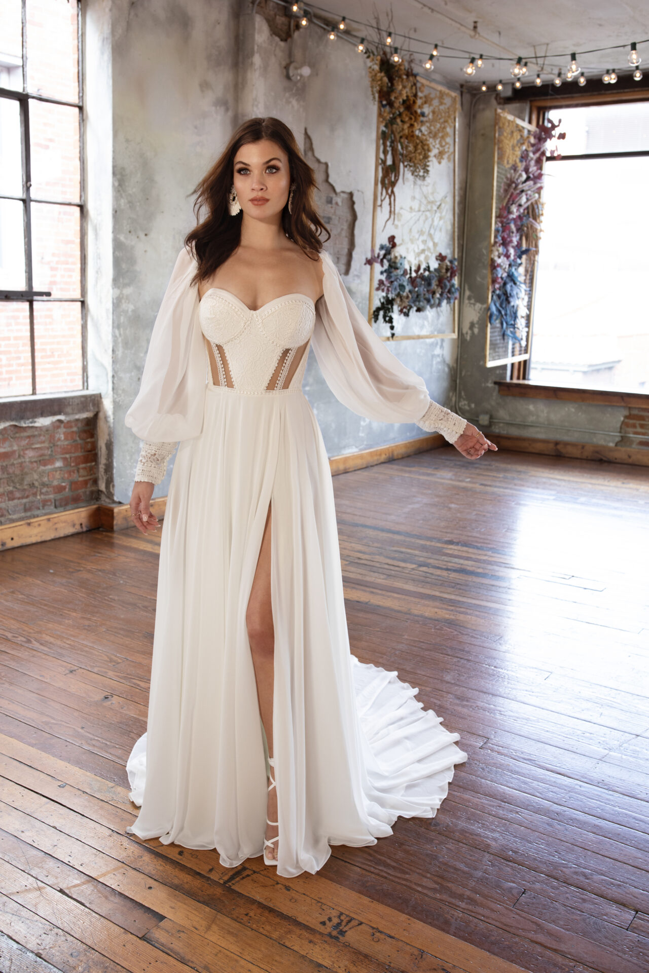 Strapless A-line Wedding Dress With Detachable Long Sleeves