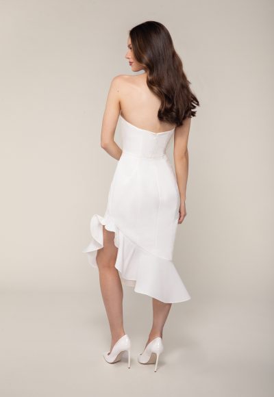 Straight Across Neckline Midi Length Dress Of Faille With An Angular Ruffle At The Hem And Dramatic Bow At Bust by Anne Barge - Image 2