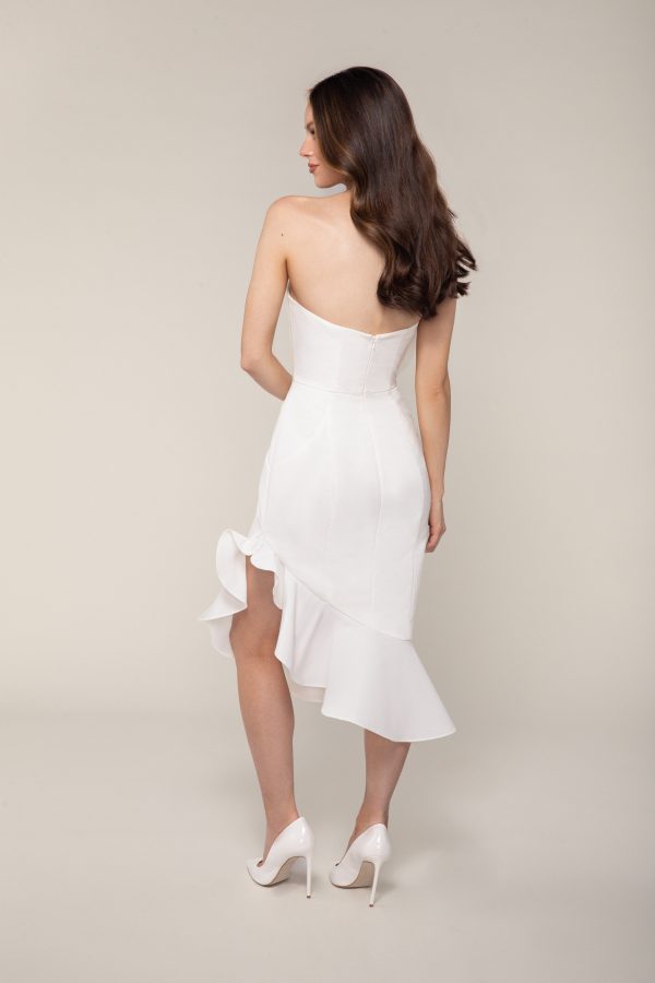 Straight Across Neckline Midi Length Dress Of Faille With An Angular Ruffle At The Hem And Dramatic Bow At Bust by Anne Barge - Image 2