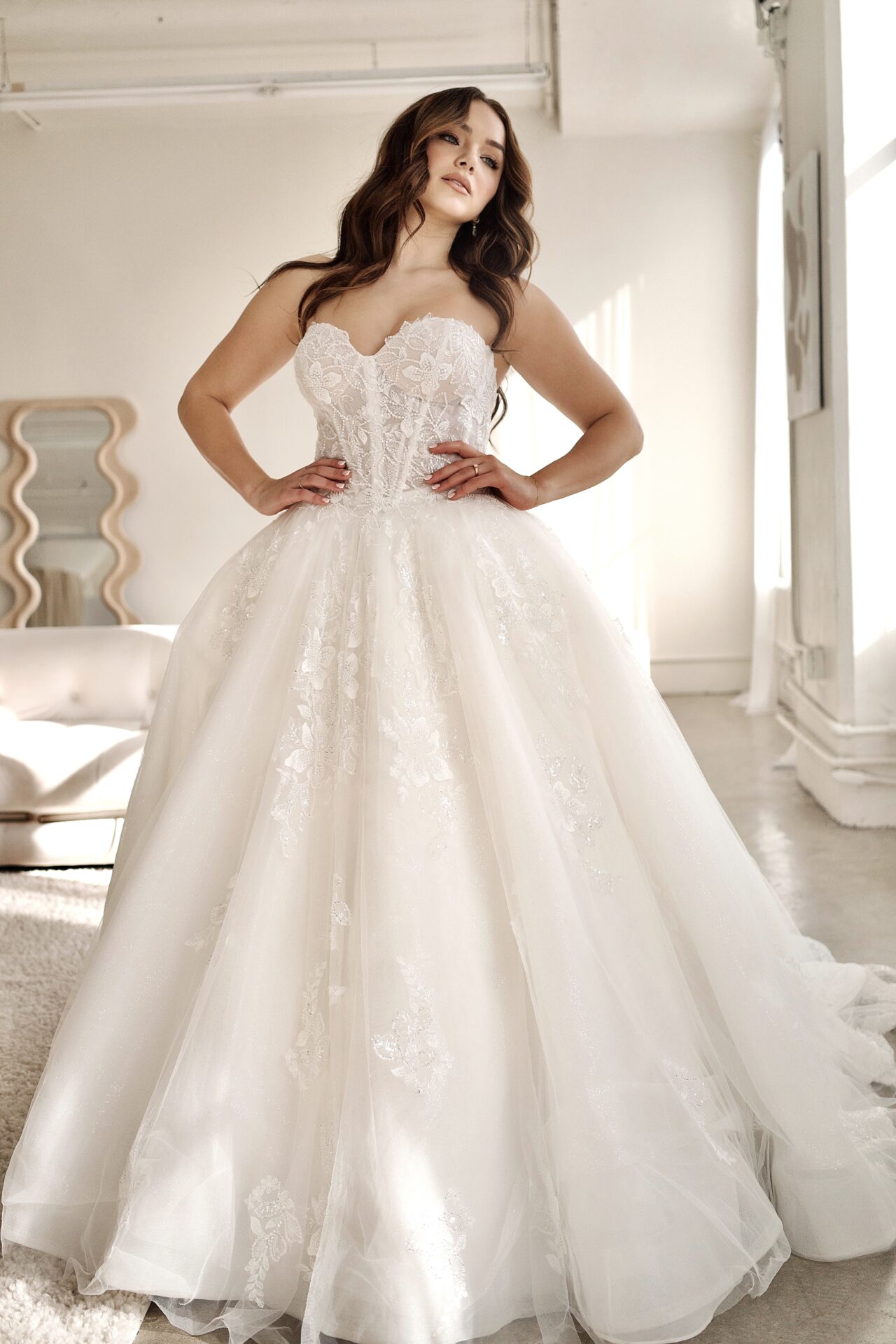 Strapless Lace Corset Ball Gown Wedding Dress