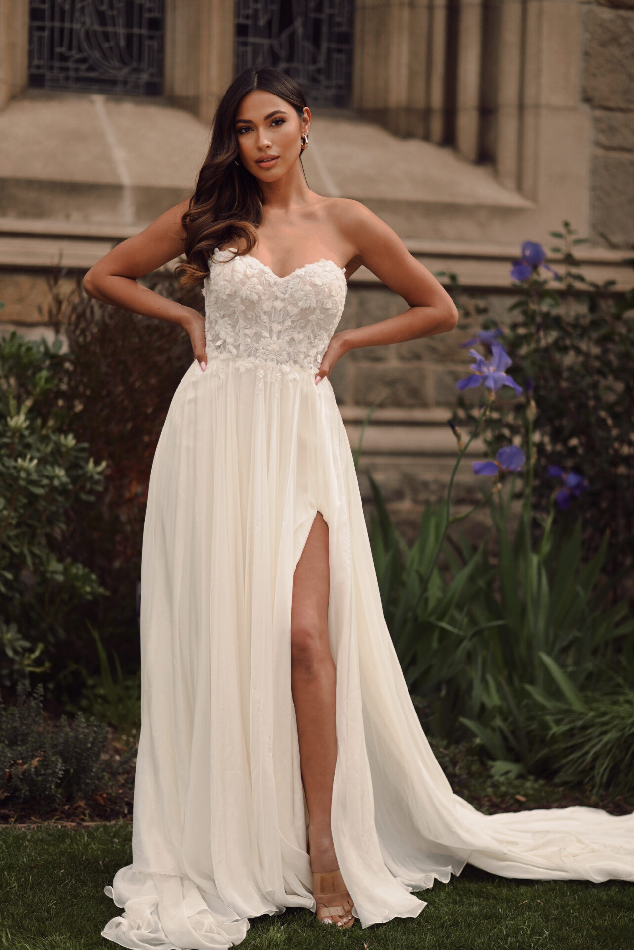 A-line wedding dress with beaded bustier top