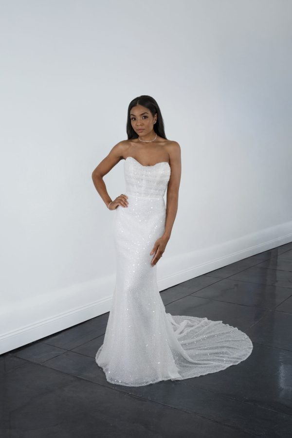 Strapless Sparkle Sheath Wedding Dress by Martina Liana - Image 1